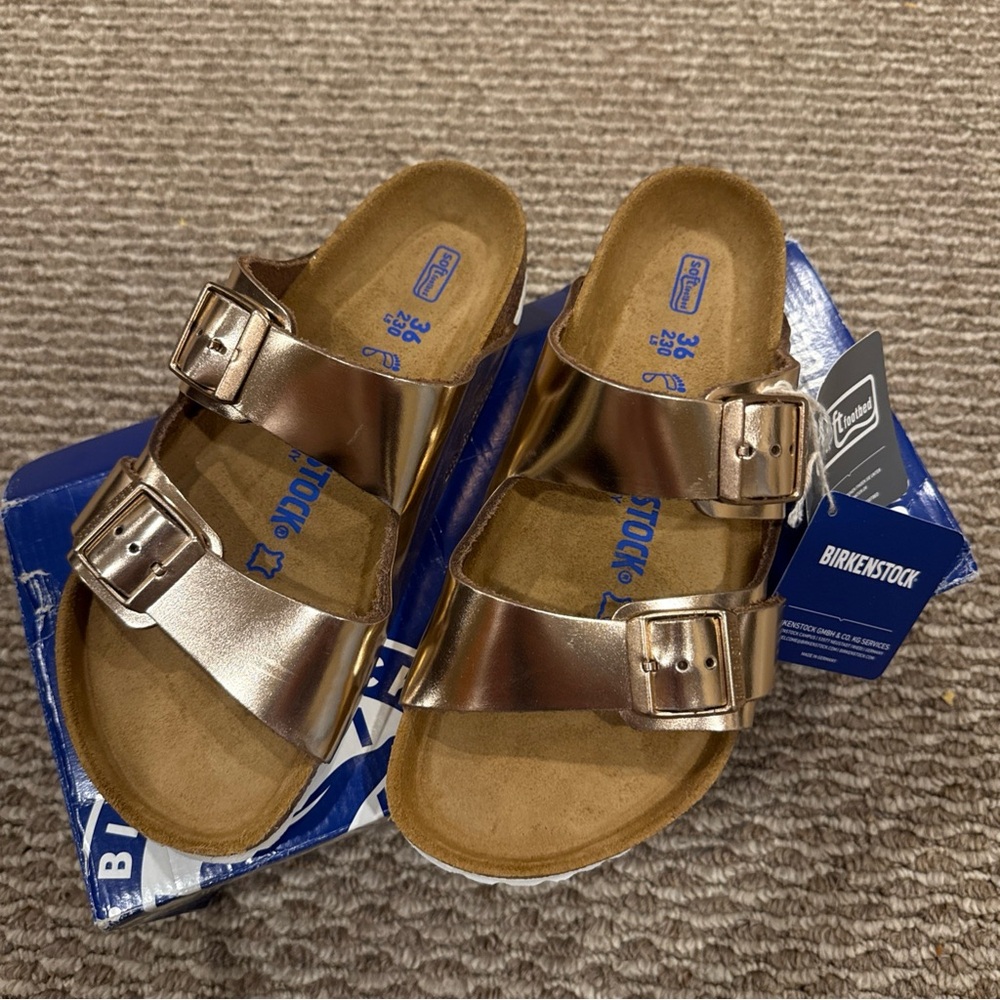 Birkenstock Rose Gold Soft Footbed Sandals